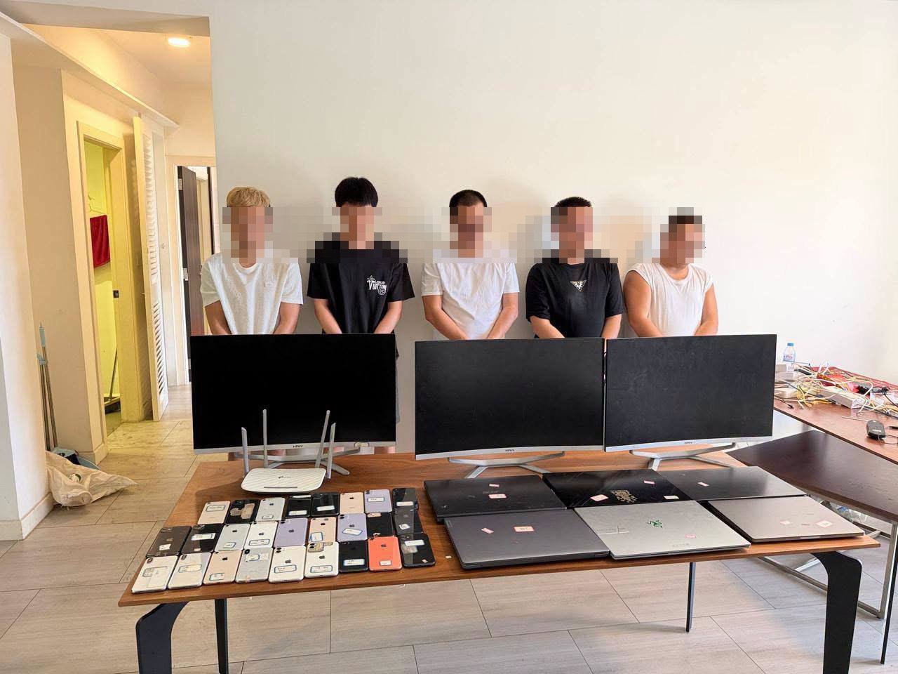 金边警方突查公寓查获涉电诈窝点